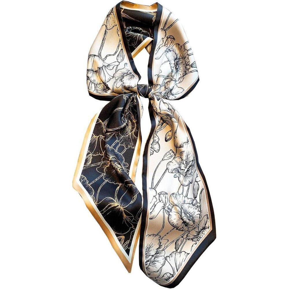 Women's black Gray Purse Scarf For Handbags Silky Long Bag Scarfs Skiny Fashion